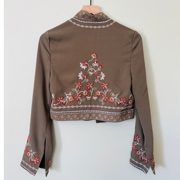 BCBGMAXAZRIA Green Embroidered Cropped Jacket Size XS - Picture 3 of 8